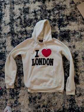 I Heart London Cream Hoodie with Red Heart Graphic